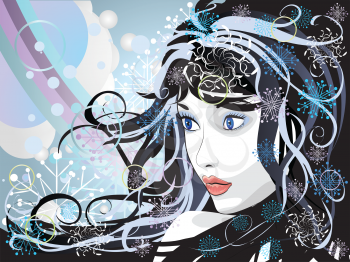 Illustration of abstract portrait of winter girl background.