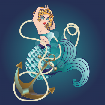 Fantasy creature mermaid with blond hair and fish tail.