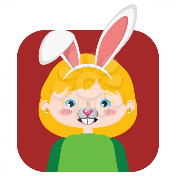 Cartoon girl with white bunny ears, Easter greeting.
