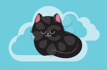 Cute black cat sleeping greeting card design.