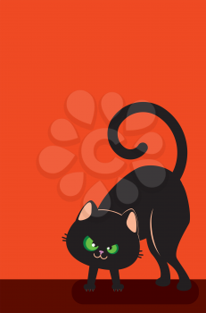 Cute cartoon evil black cat Halloween themed background.