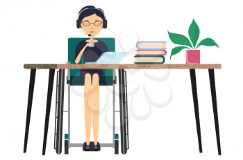 The businesswoman is sitting in the wheelchair work on laptop illustration.