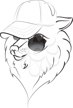 Cute cartoon wolf in a baseball cap illustration on white background.