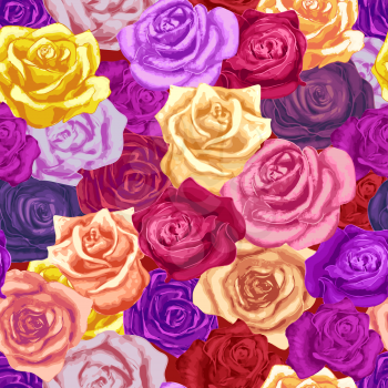 Lot of Beautiful bright colorful rosebuds, seamless pattern