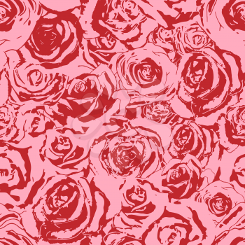Beautiful bright red rosebuds on pink, lovely seamless pattern