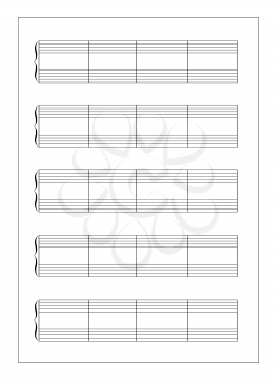 A4 music sheet with note stave isolated on white