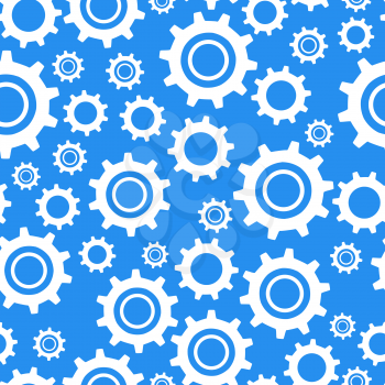A lot of different types cogwheel, white icons on blue background seamless pattern