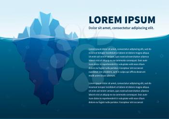 Big iceberg in the sea, concept flat illustration with text, a4 size template