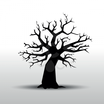 Black old gothic tree with branches silhouette