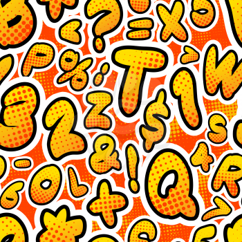 Bright colorful comics letters, seamless pattern on red