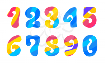 Bright hippie psychedelic numbers with colorful pattern isolated on white