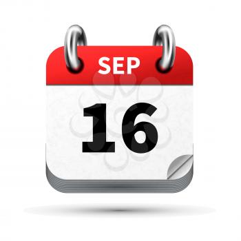 Bright realistic icon of calendar with 16 september date on white