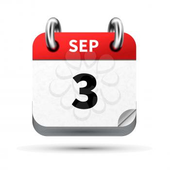 Bright realistic icon of calendar with 3 september date on white