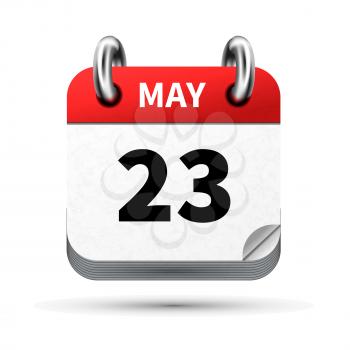 Bright realistic icon of calendar with 23 may date on white