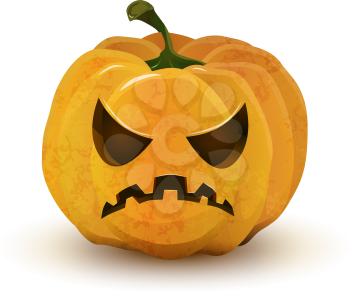 Cartoon halloween pumpkin with terrible face isolated on white