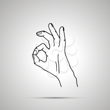 Cartoon hand in OK gesture, simple outline icon