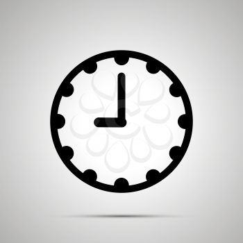 Clock face showing 9-00, simple black icon isolated on white