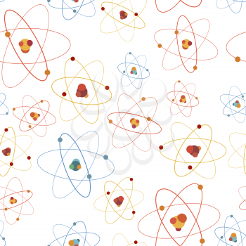 Colourful atom structure on white seamless pattern