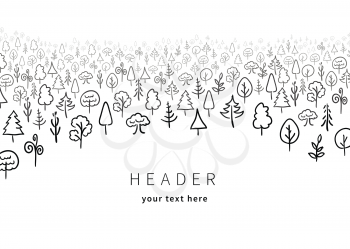 Cute hand-drawn forest landscape, modern background with text template on white