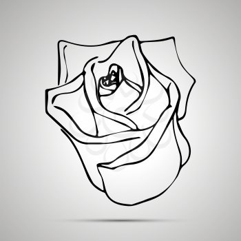 Cute outline rosebud, simple black icon with shadow