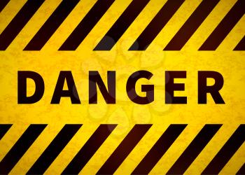 Danger sign, old warning plate with yellow and black stripes and grunge texture