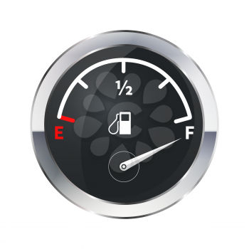 Full tank of fuel, glossy metallic indicator isolated on white