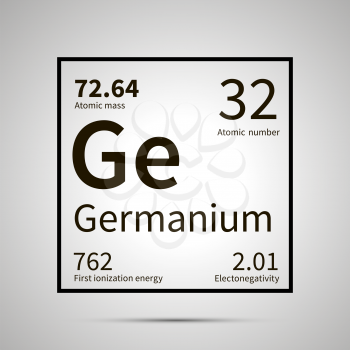 Germanium chemical element with first ionization energy, atomic mass and electronegativity values ,simple black icon with shadow on gray