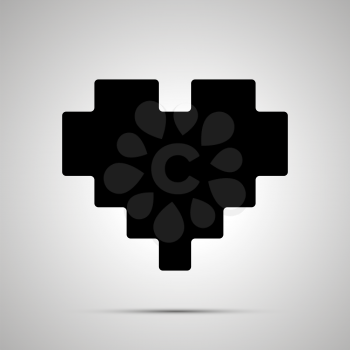 Pixel heart simple black icon with shadow