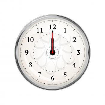 Realistic clock face showing 12-00 isolated on white