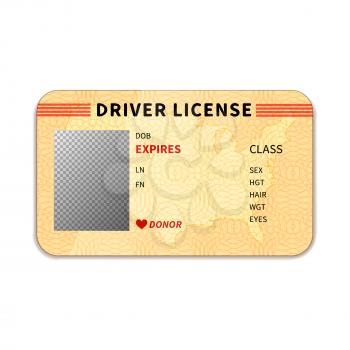 Realistic driver license with place for photo isolated on white
