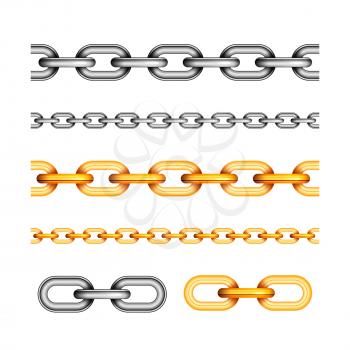 Set of different seamless chains isolated on white