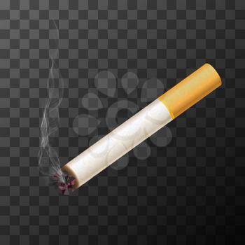 Vector cigarette with white smoke on transparent background