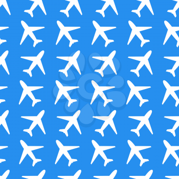 Small white plane icons on blue background seamless pattern