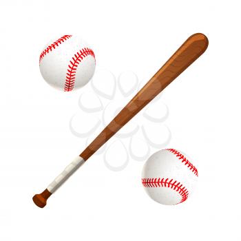 Baseball bat and balls isolated on white