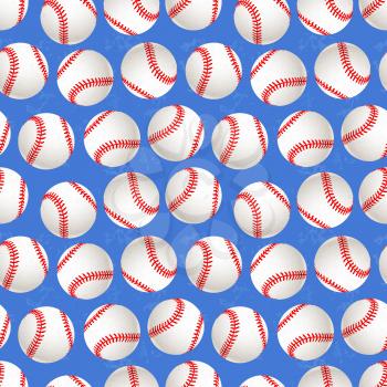 A lot of baseball balls on blue background, seamless pattern