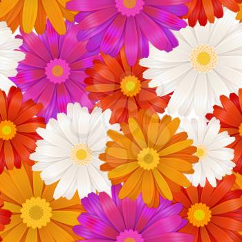 Bright, different colour gerbera flowers seamless pattern