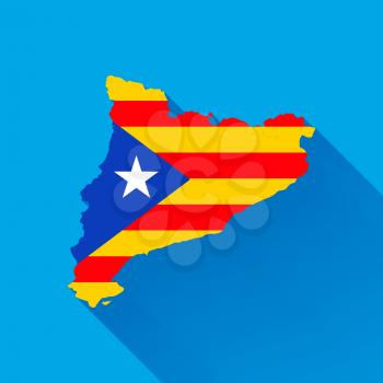 Catalonia map silhouette with flag, flat illustration