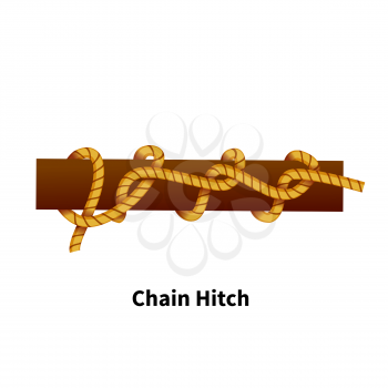 Chain Hitch sea knot. Bright colorful how-to guide isolated on white
