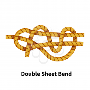 Double Sheet Bend sea knot. Bright colorful how-to guide isolated on white