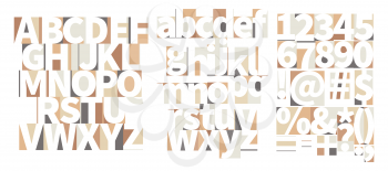 Minimal geometric art-deco font with counter shapes in soft colours on white