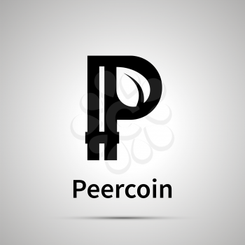 Peercoin cryptocurrency simple black icon with shadow