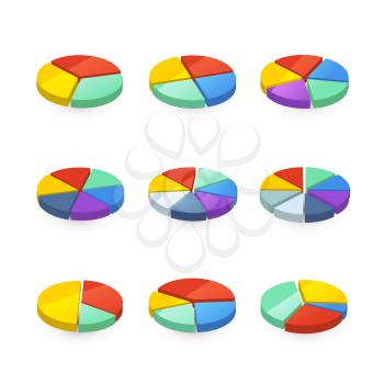 Set of colorful pie diagrams isolated on white