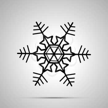 Simple black snowflake icon with shadow on gray