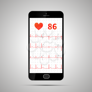 Smartphone with typical human electrocardiogram. Heart rate monitor application design.