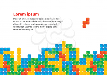 Tetris game a4 size illustration with text template on white