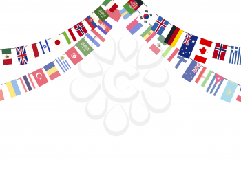 Bright garlands with true proportions flags of world sovereign states on white, concept background
