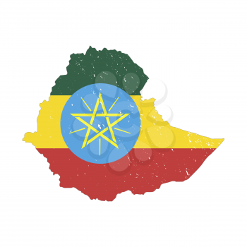 Ethiopia country silhouette with flag on background on white