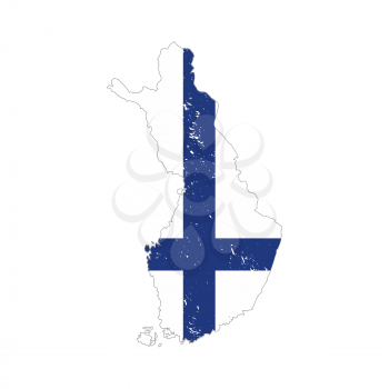 Finland country silhouette with flag on background on white