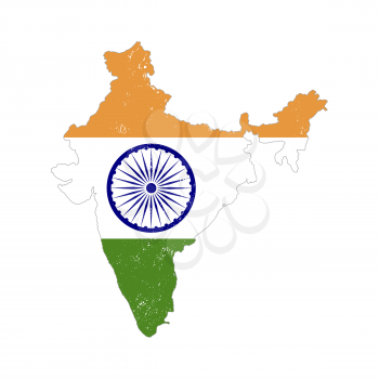 India country silhouette with flag on background on white