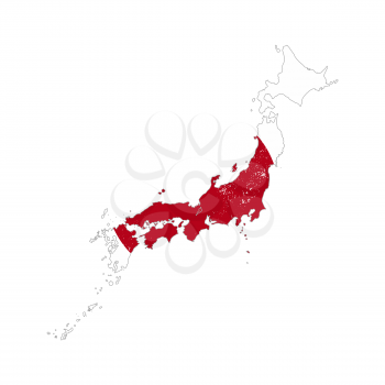 Japan country silhouette with flag on background on white